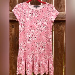 Trixxi Girl Floral Vine Drop Waist Flare Hem Short Sleeve Dress Big Girls Sz 16